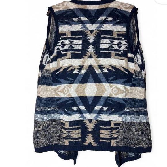 Democracy Women Medium Geometric Print Sleeveless Cardigan Sweater Vest Boho - Picture 2 of 7